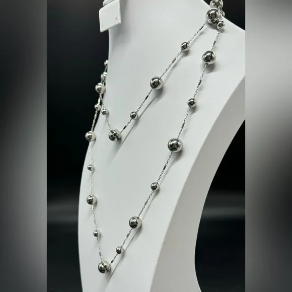 ColdWater Creek Stunning Very Long Silver Tone Bead Stations With Crystals - Picture 3 of 12